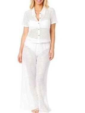 NEW Hurley 2 pack Women's XXL White Button-Up Eyelet Swim Cover Up J1085